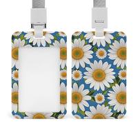 Daisy Flower Pattern Retractable ID Badge Holder with Lanyard - Vertical Badge Reel,Keychain Clip,Name Tag Id Card Holder Protector for Nurse Officer Teacher Security Staff Women Men