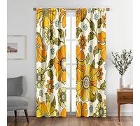 Daisy Flower Pattern Window Drapes Curtain Colorful Large Floral Retro 70S Style Rod Pocket Drapes Curtain for Living Room Home Decor 26x84 Inches 2 Panels