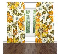 Daisy Flower Pattern Window Drapes Curtain Colorful Large Floral Retro 70S Style Rod Pocket Drapes Curtain for Living Room Home Decor 52x84 Inches 2 Panels