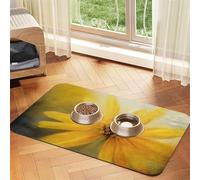 Daisy Flower Picture Print Pet Feeding Mat For Dogs & Cats Absorbent Waterproof Dog Food Mat Non-Slip Pet Bowl Placemat Quick Dry Floor Protector Leather Tablecloth