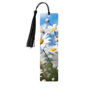 Daisy Flower Print Exquisite Wooden Bookmarks with Tassels Wooden Craft Bookmark Ornaments with Holes and Ropes for