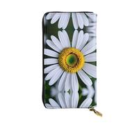 Daisy Flower Print Leather Long Clutch Wallet â€“ Fashionable Personalized Wallet, Multiple Card Slots, Gift Ready, Black, One Size