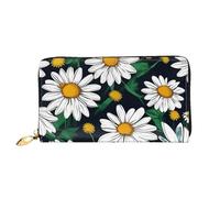 Daisy Flower Print Leather Wallet Cell Phone Credit Card Wallet Leather Wallet for Women Zipper Pocket Black One Size Black One Size Black One Size, Black/White, One Size