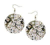 Daisy Flower Printed Faux Leather Earrings Set For Women, 1 Pair Lightweight Dangle Drop Pierced Earrings Jewelry Gifts For Women