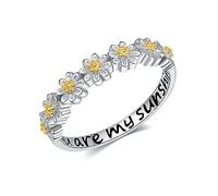 Daisy Flower Ring for Women Sterling Silver You Are My Sunshine Ring Daisy Jewellery Gifts for Women Girl 7 Size