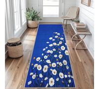 Daisy Flower Runner Rugs for Hallway 80x150, Wild Flowers Hallway Runner Blue White Rustic Pattern Carpet Runners for Kitchen Bedroom Living Room, Non Slip Long Rug ew124Q