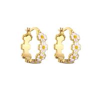 Daisy Flower Small Hoop Earrings for Women Teen Girls Dainty 18K Gold Plated Enamel Lucky Flowers Huggie Hoops Hypoallergenic Fashion Jewelry Gifts Daughter Her Birthday 18mm (White)