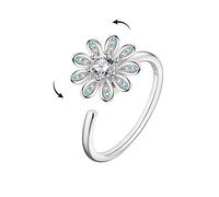 Daisy Flower Spinner Fidget Open Statement Ring Cubic Zirconia Crystal Adjustable Stacking Relief Stress Finger Rings Anti Anxiety Worry Promise Love Bands Lovely Jewelry for Women Bride Wedding