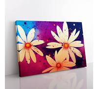 Daisy Flower Splash Vol.6 Abstract Canvas Wall Art Print Ready to Hang, Framed Picture for Living Room Bedroom Home Office Décor, 60x40 cm (24x16 Inch)