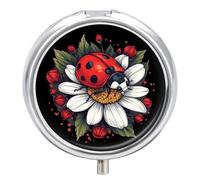 Daisy Flower with Ladybug Insect Pill Organizer Round Pill Box Travel Pill Case Medicine Organizer for Pocket Purse