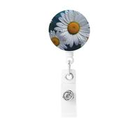 Daisy Flowers Badge Reel Retractable Clip Work Badge Holder Lightweight Plastic Name Card Holder ID Badge Clips for Nurses Office Gifts