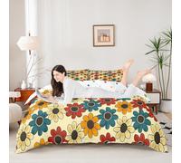 Daisy Flowers Bedding Set 90s Groovy Daisies Comforter Cover Retro Hippie Flowers Duvet Cover Boys Girls Room Decor Orange Yellow Red Single Bedding Collection 2Pcs,No Comforter