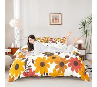Daisy Flowers Bedding Set Rustic Floral Comforter Cover Retro Shabby Chic Duvet Cover Boys Girls Room Decor Orange White Super King Bedding Collection 3Pcs,No Comforter