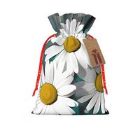 Daisy Flowers Burlap Drawstring Gift Bag With Tag, Reusable Linen Pouch For Christmas, Birthday, Party, Small Gift Packaging S