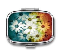 Daisy Flowers in Different Featured Framed Pill Box Medicine Pill Organizer Small Pill Case Travel Pill Container Portable Pill Case for Pocket 2 Compartment Pill Holder Pill Boxes for Travel