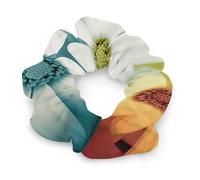Daisy Flowers in Different Featured Framed Satin Scrunchies for Women Hair Ties Soft Satin Hair Scrunchies No Crease Frizz-Free Gentle Elastic Hair Bands Stylish Hair Accessories Decor&Gifts