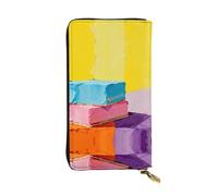 Daisy flowers in rocks Premium Leather Wallet - Stylish Long Wallet with Zipper Closure, Ideal Wallets for Daily Use, Colorful Square Cake, One Size