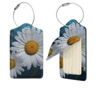 Daisy Flowers Luggage Tag 1 PCS PU Leather Suitcase Tags Identifiers Travel Tags with Privacy Protection and Stainless Steel Loop Luggage Bag Tag for Women Men