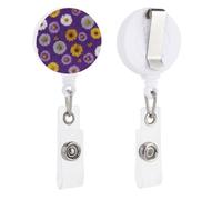 Daisy Flowers on Purple Linen Pattern Retractable Badge Holder Reel Clip ID Card Holder for Doctor Nurse Student Office Worker