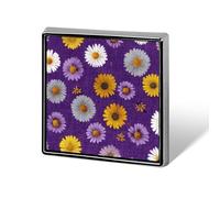 Daisy Flowers on Purple Linen Pattern Unisex Brooches & Pins Square Lightweight Lapel Badge Jewelry for Clothing Shawl Hat