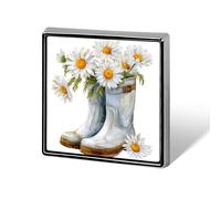 Daisy Flowers Placed in A Pair of Rainboots Unisex Brooches & Pins Square Lightweight Lapel Badge Jewelry for Clothing Shawl Hat