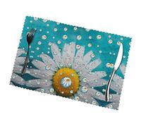 Daisy Flowers Print Premium Oil And Heat Resistant Placemats For Dining Table Set (6-Pack) - 12x18in