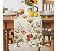 Daisy Flowers Table Runner 13x70 Inches Long Plants Retro Cotton Linen Table Runner Burlap Style for Dinner Table Party Decor Tabletop Decorations