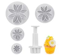 Daisy Fondant Cutter, 4PCS Flower Plunger Cutters, 8Petals Daisy Cookie Cutter, Flower Cookie Cutter, Summer Cookie Cutters, Decorating Mold Tools for Biscuits, Sugar Cubes, Chocolate