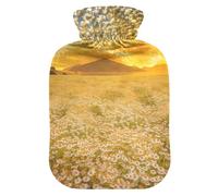 Daisy Garden at Sunset Yellow hot Water Bottle with Soft Cover, 1L hot Water Bags for Sore Muscle, Period Cramps, Bolsa Caliente para Dolores Menstrual