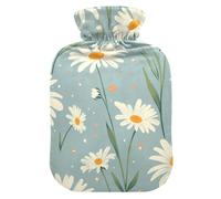 Daisy Green Floral Cute hot Water Bottle with Soft Cover, 1L hot compresses for The Body for Neck Shoulder Warmer, Tummy Warmer, compresas calientes para el vientre
