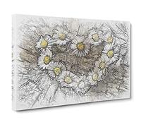 Daisy Heart Chain Sketch Canvas Print | Gallery Wrapped 30mm Frame Wall Art | 30x20 inches | Ready to Hang | Modern Floral Picture | Living Room Bedroom Lounge Office