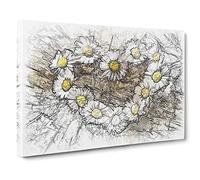 Daisy Heart Chain Sketch Canvas Print | Gallery Wrapped 30mm Frame Wall Art | 30x20 inches | Ready to Hang | Modern Floral Picture | Living Room Bedroom Lounge Office