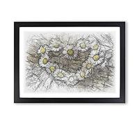 Daisy Heart Chain Sketch Framed Print | A2 Black Framed Wall Art | Ready to Hang | Modern Floral Picture | Living Room Bedroom Lounge Office