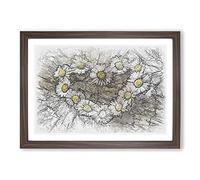 Daisy Heart Chain Sketch Framed Print | A2 Walnut Framed Wall Art | Ready to Hang | Modern Floral Picture | Living Room Bedroom Lounge Office