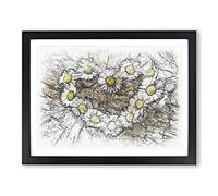 Daisy Heart Chain Sketch Modern Art Framed Print | A3 Black Framed Wall Art | Ready to Hang | Modern Floral Picture | Living Room Bedroom Lounge Office