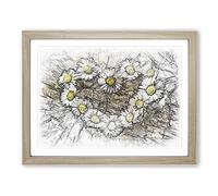 Daisy Heart Chain Sketch Modern Art Framed Print | A4 Oak Framed Wall Art | Ready to Hang | Modern Floral Picture | Living Room Bedroom Lounge Office