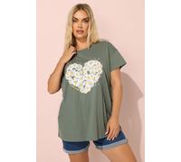 Yours Curve Green Daisy Heart Print T-Shirt - Women's - Plus Size Curve
