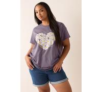 Yours Curve Daisy Heart Print T-Shirt - Women's - Plus Size Curve Purple