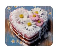 Daisy Heart Shape Cake on Wood Background Mouse Pad