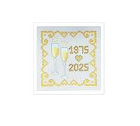 Daisy Hill Designs 50th Glasses Golden Anniversary Card Kit, Counted Cross Stitch Kit, Card 8" x 6"