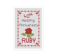 Daisy Hill Designs Cross Stitch 40th Ruby Flower Anniversary Card Kit, Card Size 8" x 6"