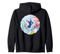 Daisy Hummingbird Flower Pink White Floral Humming Bird Blue Zip Hoodie