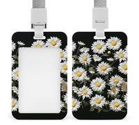 Daisy ID Badge Holder with Lanyard Vertical Badge Reel Clip Durable Clear Window Name Tag ABS Plastic Push-Pull Design ID Card Holder for Office, Nurses, Employees