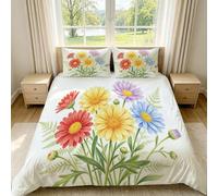 Daisy in a Pastoral Setting Duvet Cover Sets Single 3D Printed Microfiber Hand-Painted Flowers Bedding Set Ultra-Soft Quilt Cover 150 x 200 cm with Zipper Closure and 2 Pillowcases 50x75 cm d-1031