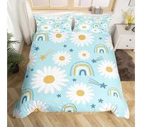 Daisy Kids Duvet Cover Set Double Size,Flowers Botanical Plants Rustic Farmhouse Bedding Set,Teens Adults Room Decor,Rainbow Starry Sky Comforter Cover,Blue Romantic Quilt Cover,2 Pillowcases