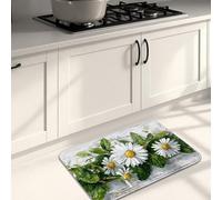 Daisy Kitchen Mats for Floor, Floral Green Leaves Vintage Soft Mats, Cushioned Comfort Washable Non Slip Decor Rugs for Kitchen Sinks Laundryroom Bathroom 16x24 Inch