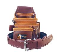 Daisy Leather Tool Bag Pro 505, Premium leather oil tanned 13 Pockets with Speed Square pocket multi-purpose tool organizer with Leather Tool Belt (Cherry)