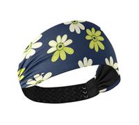 Daisy Lime Green and Navy Blue no slip sport headband Elastic hair bands for Gym washing face Yoga hiking