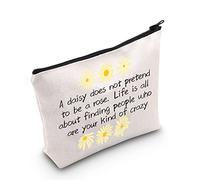 Daisy Makeup Bag Daisy Lover Gifts A Daisy Does Not Pretend to Be A Rose Makeup Bag Motivational Friendship Gift Flowers Cosmetic Bags (U-Daisy White)