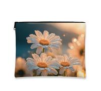 Daisy Makeup Bag, Floral White Flowers Vintage Cosmetic Travel Pouch for Women, Portable Small Canvas Zipper Organizer, Spring Gift Skincare Toiletry Bag 7x9 Inch
